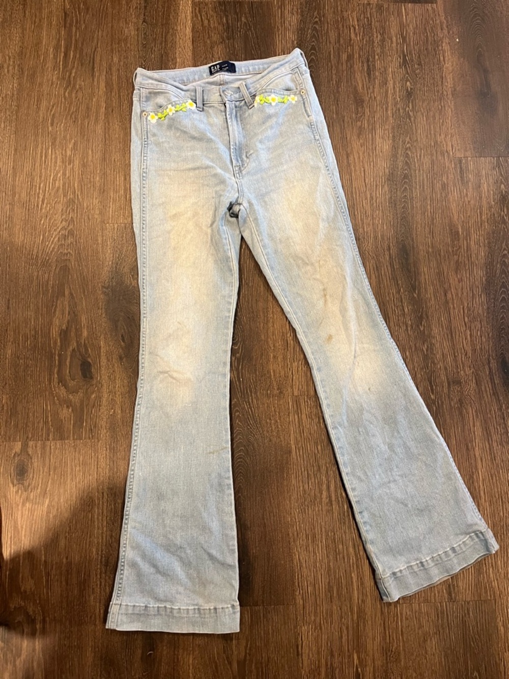 GAP Light Blue Flare Jeans with Yellow Floral Accent